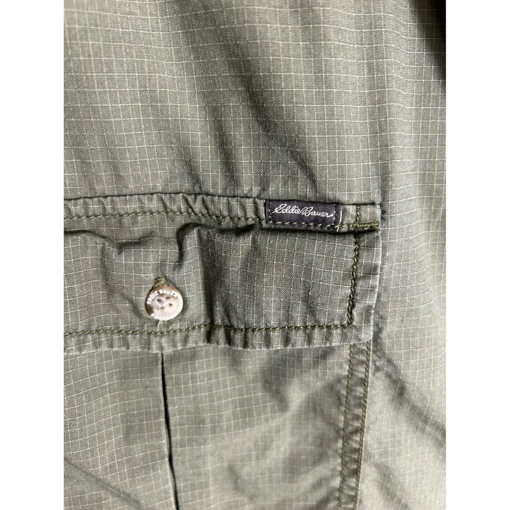 Eddie Bauer Mens Olive Green Ripstop Short Sleeve Button Down Utility Shirt 2XL - Picture 8 of 8